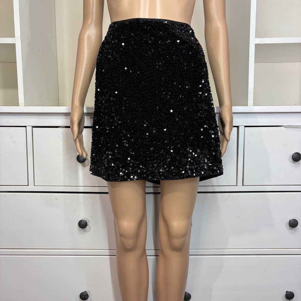 H&M Black Sequin Mini Skirt Women's Size 12 A Line Sparkle Party‎